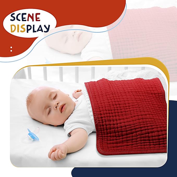 Irenare 6 Pack Muslin Burp Cloths Cotton Baby Burping Rags Large 20 x 10 Inch 6 Layers Spit up Rags Soft Absorbent Multicolor Wash Cloths Diapers for Newborn Baby Girl Boy (Multicolored)