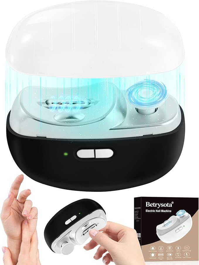 Electric Nail Clipper Upgraded 3 in 1 Automatic - with Polishing, Dust Storage & LED Light, Nail File Toenail Trimmer, Gifts for Women Men Mom Her Him Kids Adults Senior Baby Teacher Students (Black)