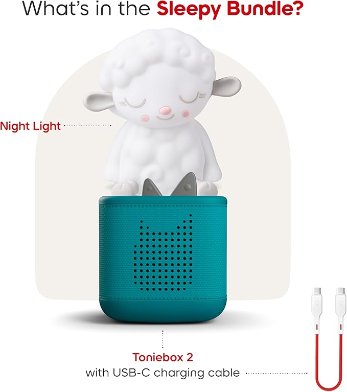 Toniebox 2 Audio Player Bundle for Kids 1+ with Sleepy Sheep Night Light - Tropical Teal