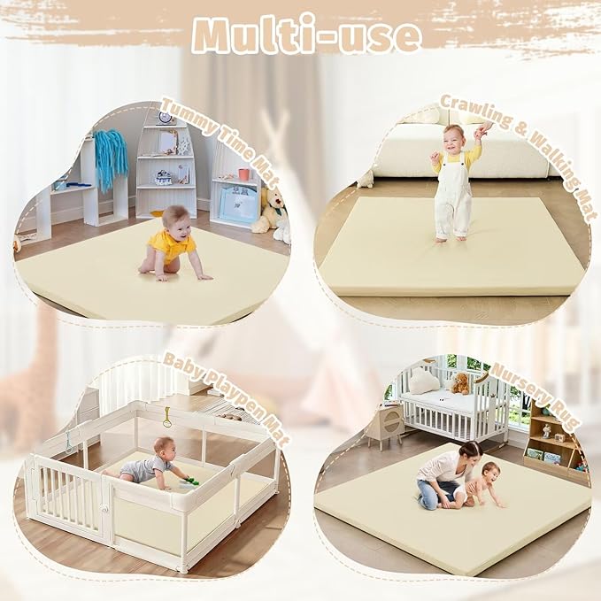 Waterproof Baby Play Mat for Floor 1.3"Thick Memory Foam 59*71 Cushion Playpen Playmat Tummy Time Crawling Mat Nursery Rug Pad Mattress Create Soft & Safe Area for Infants,Toddler,Kids,Beige