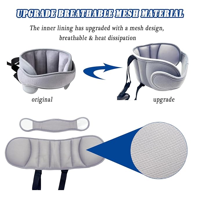 Baby Car Seat Head Support Band - Comfortable Head & Neck Pillow Support, AdjustableCar Seat Neck Relief, Grey