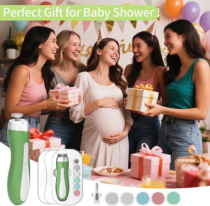 Baby Nail File Electric, Baby Nail Trimmer with 6 Grinding Heads for Newborn, Infant, Toddler & Adult, Whisper Quiet LED Electric Nail Clipper, Usage-Labeled Case