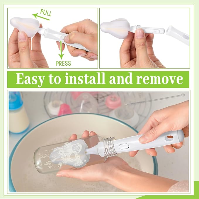 Willinglong 22 Pcs Sponge Bottle Nipple Brushes Set Including 12 Pcs Bottle Sponge Brush Heads 6 Interchangeable Nipple Brush Handles and 4 Long Straw Brushes for Baby Bottles(White Handle)