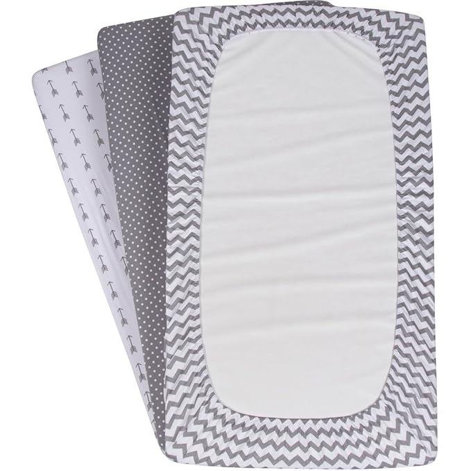 BaeBae Goods Premium Crib Sheets for Baby Boys and Girls, 4 Pack, Soft and Breathable Jersey Knit Fitted Sheet Set, Grey and White, Cute Gender Neutral Nursery Mattress Bedding, Universal Fit