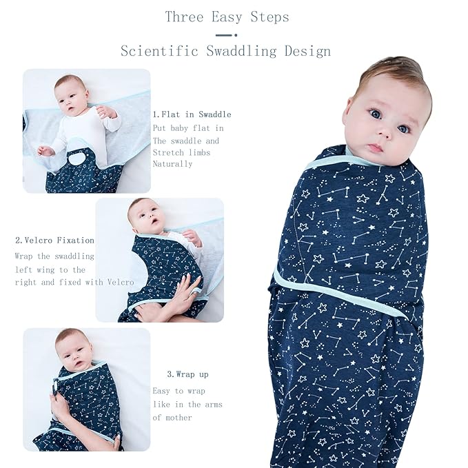 insular Baby Swaddle Wrap, Swaddle Blanket for Newborn and Infant, Adjustable Swaddling Set for Boy and Girl, Soft Cotton Baby Sleep Sack 3 Pack, Clouds, Small(0-3 Month)