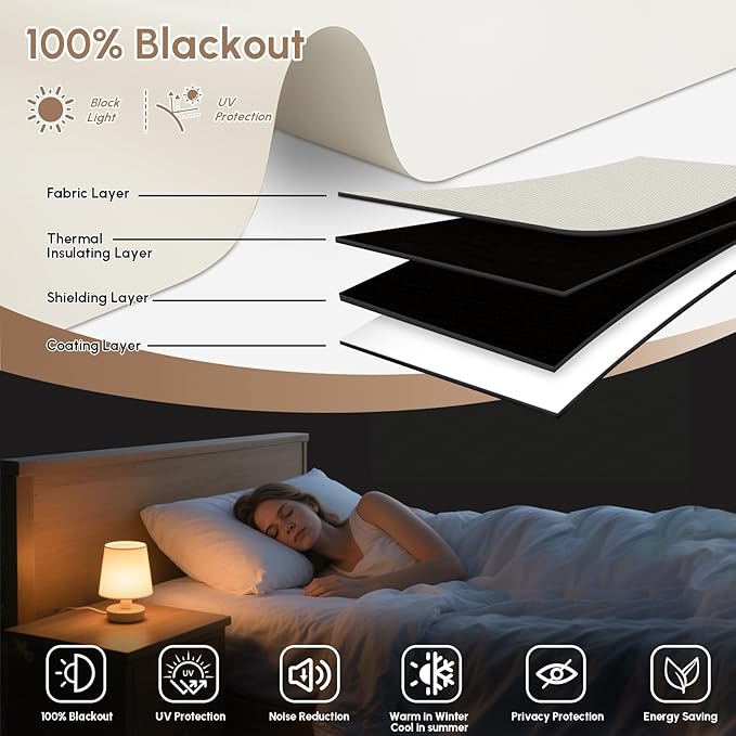 Kincmo No Drill Motorized Blinds with Remote, 100% Blackout Roller Shades for Windows, Custom Electric Blinds Compatible with Alexa, Apple Homekit, Google Home (100% Blackout Pure Cream)