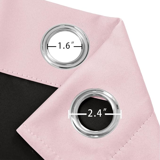 LEMOMO 100% Blackout Curtains 52 x 95 Inches Long Thermal Insulated Baby Pink Curtains with Black Liner Set of 2 Panels for Nursery Room