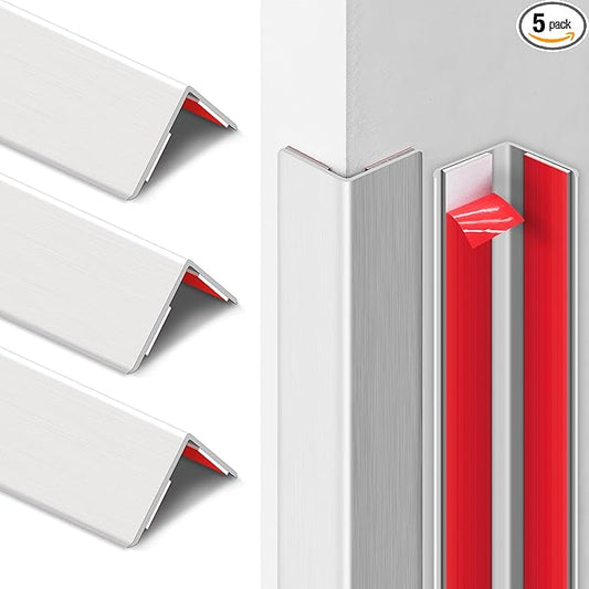 5pcs 57" L*1.42" W Aluminum Self-Adhesive Wall Corner Protectors, Wall Furniture Bumper, Safety Baby Proofing Corner Cushion Table Edge, Wide Coverage and Easy to Install - Silver
