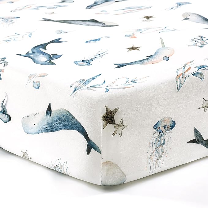 GRSSDER Stretch Ultra Soft Jersey Knit Fitted Crib Sheets Set 2 Pack, Universal Fit All Standard Crib Mattress Pads Safe and Snug, Crib Fitted Sheet with Deep Pocket, Original Design for Baby Boy