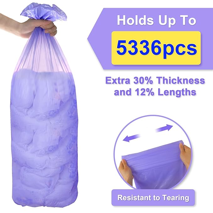 Diaper Pail Refill Bags Compatible with Dekor Plus Diaper Pail Refills 8 Pack Extra 12% Length,Holds up to 5336 Diapers,Extra 30% Thickness Powerful Odor Eliminate Lavender Scent for Baby/Adult