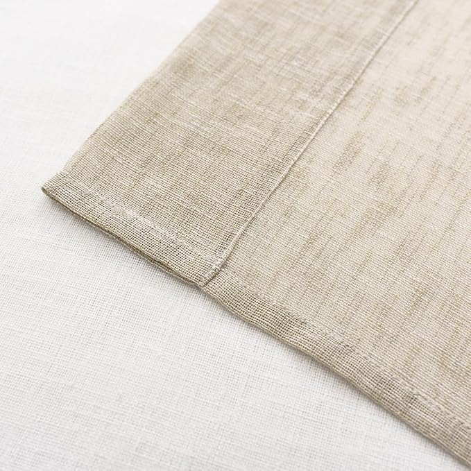 Central Park Tan and Spa Blue Stripe Sheer Color Block Window Curtain Panel Linen Texture Window Treatment for Bedroom Living Room Farmhouse 102 Inches Long with Grommets, 40"x102"x2