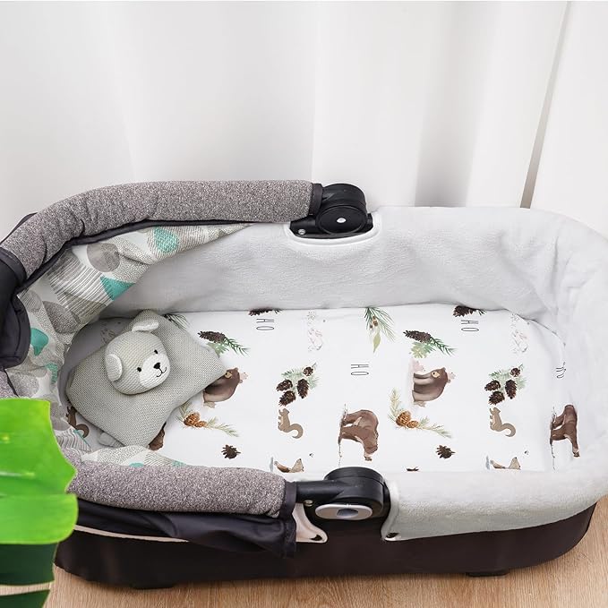 david's kids 3 Pack Bassinet Sheets, Ultra Soft Breathable Comfortable Baby Sheet Set for Boys Girls Neutral, Univeral Fit for Most Cradle and Bassinet Mattress, Woodland Animals