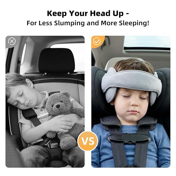 Baby Car Seat Head Support Band - Comfortable Head & Neck Pillow Support, AdjustableCar Seat Neck Relief, Grey