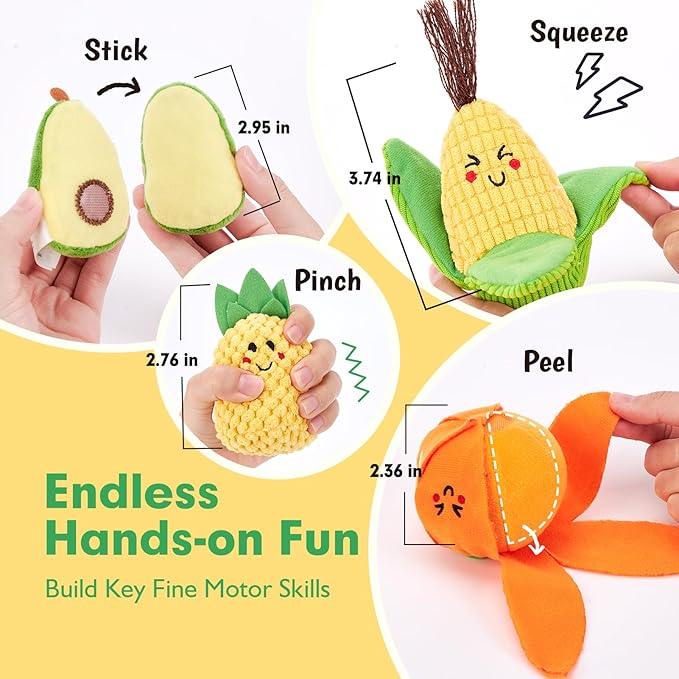 hahaland Baby Sensory Toys - 16 PCS My First Fruit Vegetable Color Sorting Play Food Crinkle, Rattle, Baby Toys 6-12 Months Montessori Toys for 1 Year Old Boy Girl Toddler Valentines Day Gifts Easter