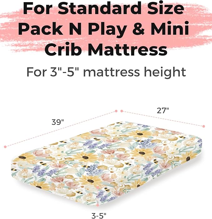 Pack and Play Sheets 2 Pack, Fitted Jersey Knit Mini Crib Sheets for Baby Boys and Girls, Compatible with Graco Pack N Play and Mini Crib Mattress (Golden Meadow, Pack N Play/Mini Crib Sheets)