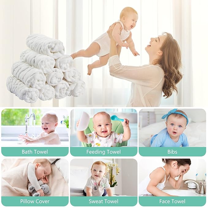 Baby Muslin Washcloths Baby Towels and Washcloths for Face Newborn Essentials Registry Baby Muslin Burp Cloths and Wash Cloths for Sensitive Skin 10 Pack 10x10 Inches