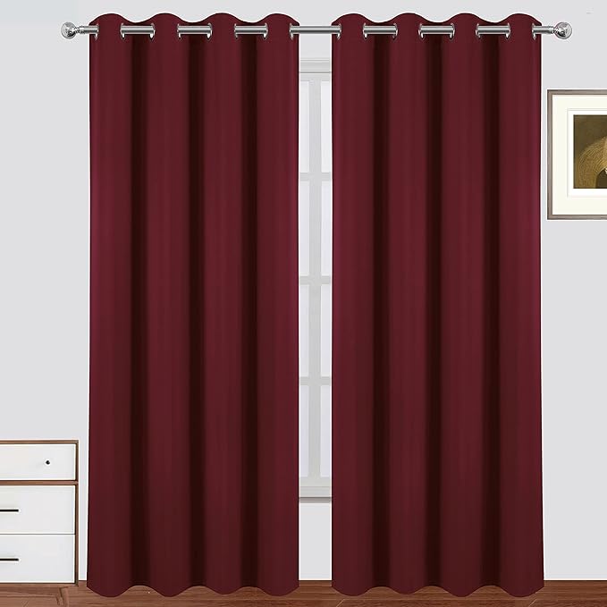 LEMOMO 100% Blackout Curtains 52 x 84 Inch Burgundy Red Curtains 2 Panels Darkening Thermal Insulated Bedroom Curtains