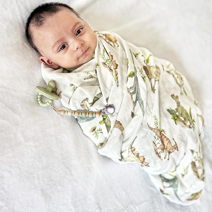 LifeTree Muslin Swaddle Blankets, Baby Swaddling Wrap Nursery Blanket for Boys & Girls, Soft 70% Viscose from Bamboo and 30% Cotton, Large 47 x 47 inches, Sea Turtle & Dinosaur