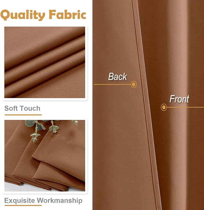 Aiyufeng Sun Baked Short Blackout Curtains for Bedroom 45 Inches Long 2 Panels Set, Solid Thermal Insulated, Energy Saving Window Treatment Curtains Blackout Drapes, W40 x L45 Inch, Sun Baked