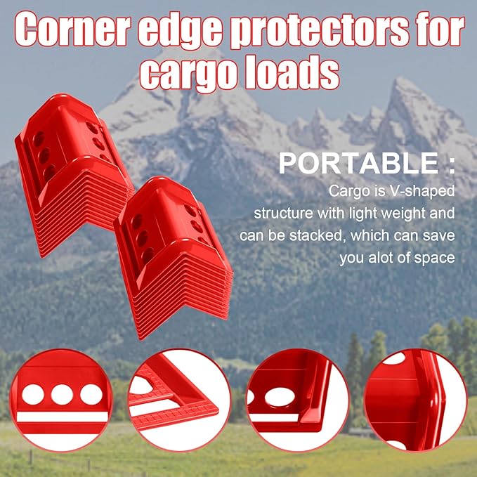 24 Pack Flatbed Edge Protectors Compatible with 4 Inch Ratchet & Winch Straps for for Flatbed Cargo Load Truck Shipping (RED)