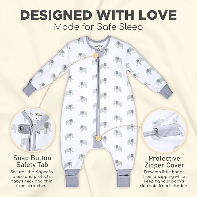 Mama Cheetah Toddler Sleep Sack with Feet, Long Sleeve 0.5 TOG Organic Cotton Baby Sleeping Bag with Legs, Wearable Blanket for Walkers w/ 2-Way Zipper, Toddler Blanket for Girls & Boys 6-18 M