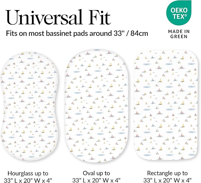 100% Organic Cotton Baby Bassinet Sheets 3-Pack - Fits Angelbliss, Maxi-COSI Iora/Swift, Papablic Baby Bassinet, YADAQE, Pamobabe, BIERUM & Fodoss - Breathable Rectangle Mattress (33"x20")