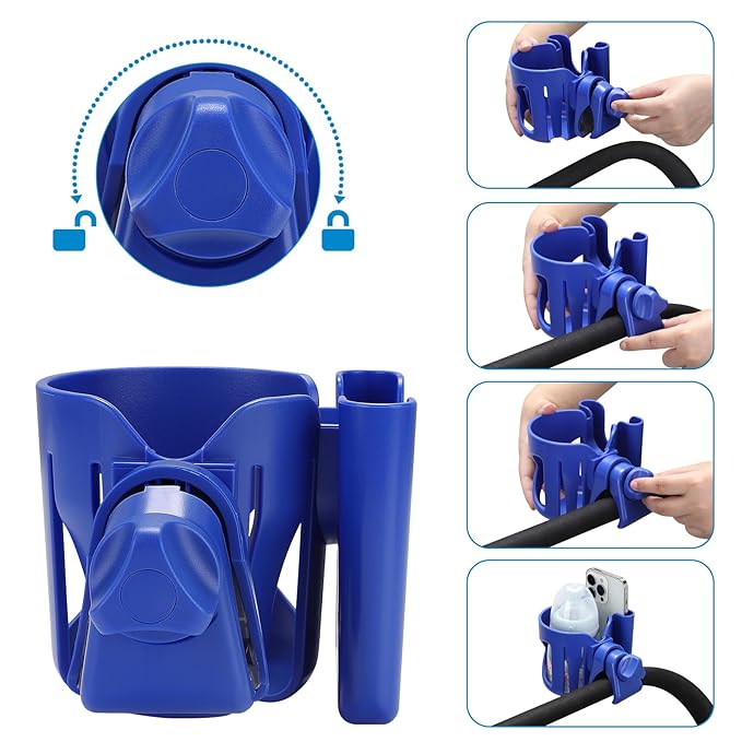 Accmor Universal Cup Holder, Stroller Cup Holder with Phone Holder, 360° Rotatable Large Caliber Designed Bottle Holder for Stroller, Bike, Wheelchair, Walker, Scooter