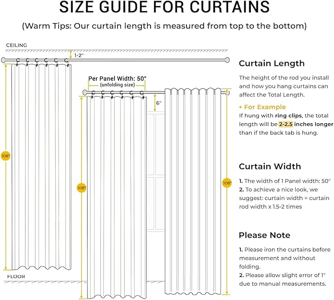 INOVADAY 100% Blackout Curtains for Bedroom, Black Out Curtains 108 Inch Long, Clip Rings Linen Blackout Drapes, Thermal Insulated Room Darkening for Living Room, 2 Panels - Cream,W50xL108