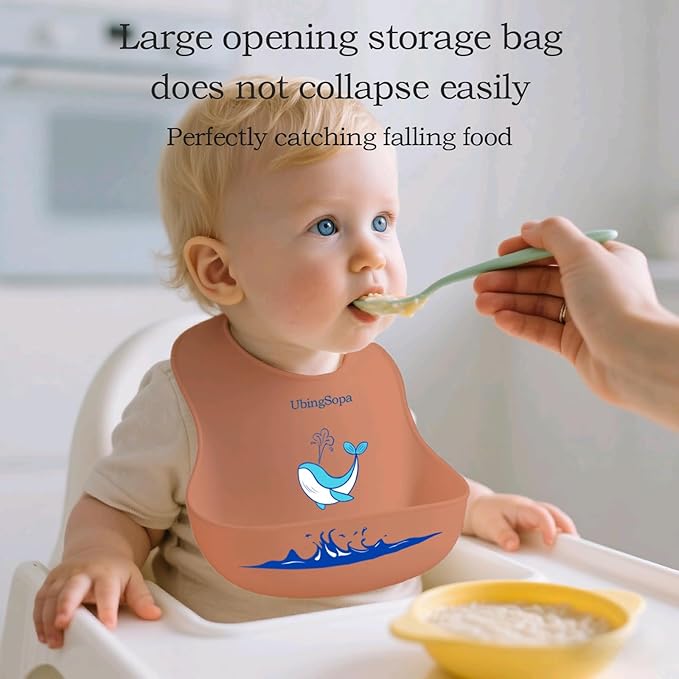 UBINGSOPA Silicone Baby Bibs – Adjustable, Soft, Waterproof & Durable, with Large Food-Catching Pocket, Feeding-Friendly