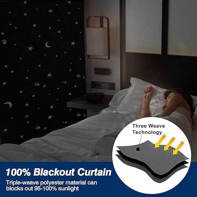 Magnetic Blackout Shades Temporary Blackout Curtains 100% Blackout Blind Window Cover for Windows and Doors, Cut to Any Size/Shape (118"x57") (Moon & Stars)