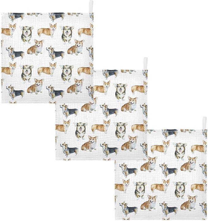 vvfelixl Baby Cotton Washcloths Realistic Corgi Infants Bath Towel for Unisex Face Towels for Newborn, Natural Baby Wipes Delicate Skin, 11.8 X 11.8 inch, one sizex5
