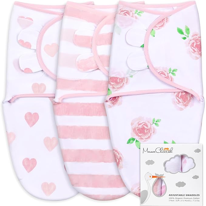 Mama Cheetah Baby Swaddle Sack, Organic Swaddle Blanket, Newborn Swaddling Sleep Sacks, Adjustable Infant Swaddle Wrap, Easy Swaddles for Boy Girl 0-3 Month, Love You