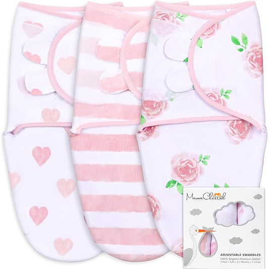Mama Cheetah Baby Swaddle Sack, Organic Swaddle Blanket, Newborn Swaddling Sleep Sacks, Adjustable Infant Swaddle Wrap, Easy Swaddles for Boy Girl 0-3 Month, Love You