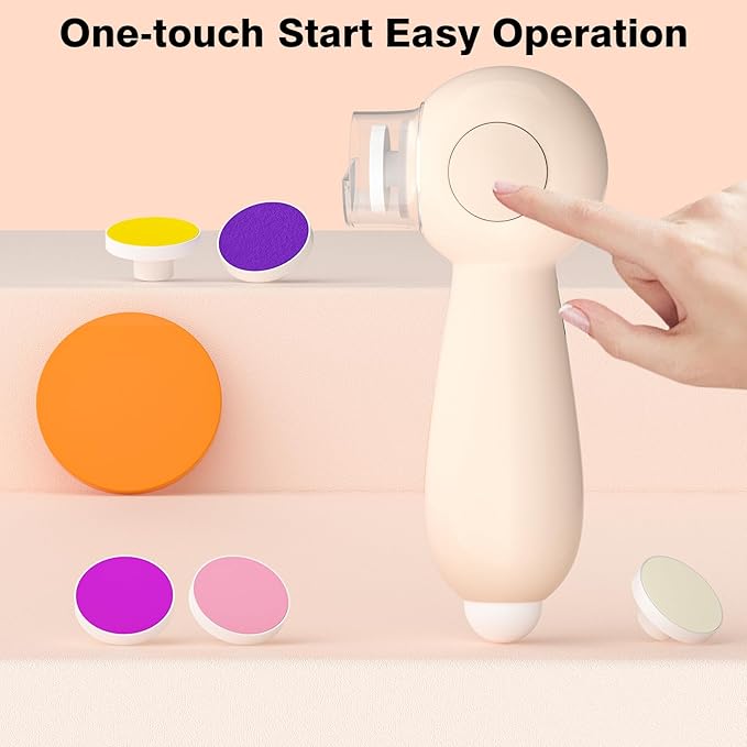 Baby and Adult 2-in-1 Electric Nail File - 6 Replaceable Grinding Pads, Hidden Nail Clipper, 360° Soft Light, USB Rechargeable, Portable Storage Box, Quiet Nail Trimmer for 0-36 Months Infants