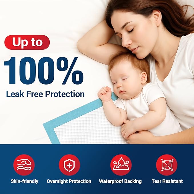 BIGGMED Tear-Resistant Disposable Bed Pads 30" x 36" 100 Count Absorbent Underpads, Chux Thicker Extra Large Incontinence Bed Pads, Pee Pads for Adults, Kids, Elderly, Pets