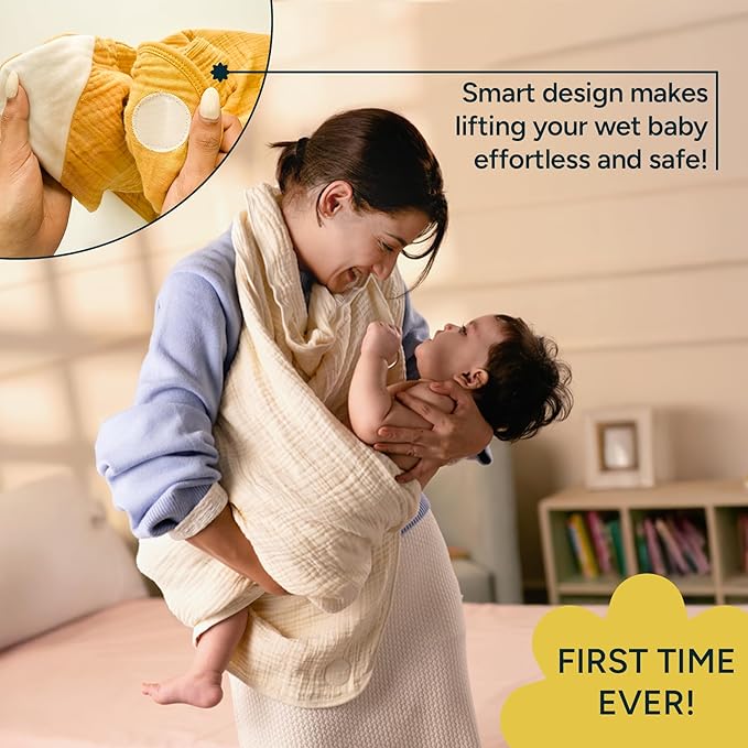 Hands-Free Hooded Towel - 100% Organic Premium Muslin Cotton, 30" x 30", Ultra-Absorbent, Soft, Breathable, Hypoallergenic, Multipurpose, Gifts for Babies & Infants