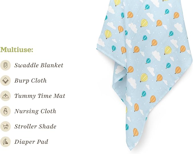 Muslin Swaddle Blankets, Soft Breathable Cozy Baby Blankets for Newborn Boys and Girls, 47” X 47“, 2 Pack Receiving Swaddles, 70% Viscose from Bamboo 30% Cotton (Little Explorers)