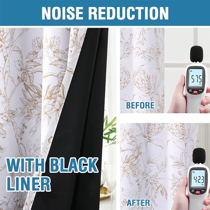 H.VERSAILTEX 100% Blackout Curtains for Living Room Camellia Floral Blackout Curtains 63 Inches Long Light Blocking Window Treatment Curtains with Black Liner Grommet Thermal Drapes, 2 Panels, Taupe