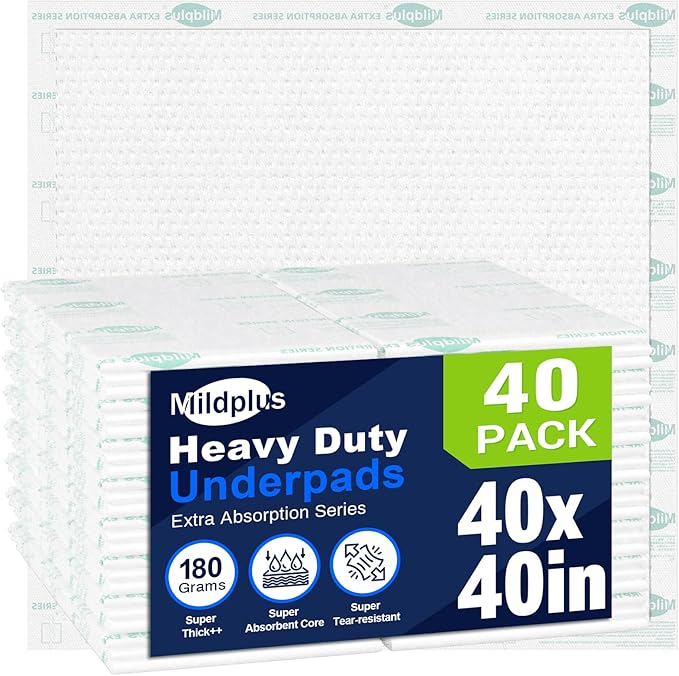 Heavy Duty Underpads 40"X40" Super Sized Chucks Pads 180 Grams Disposable Bed Pads with Strength Cloth Backing Extra Absorption Pads for Incontinence (100X100CM, 40 Count, Discreet Packaging)