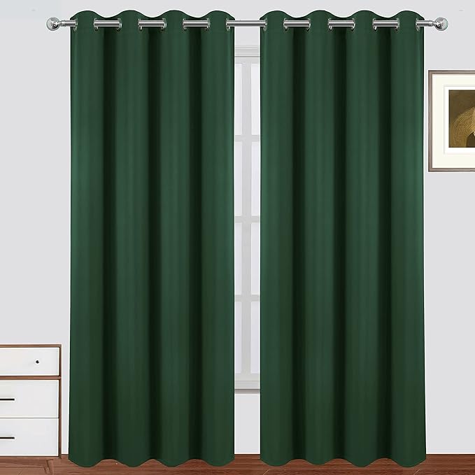 LEMOMO 100% Blackout Curtains 52 x 95 Inch Green Curtains 2 Panels Darkening Thermal Insulated Bedroom Curtains