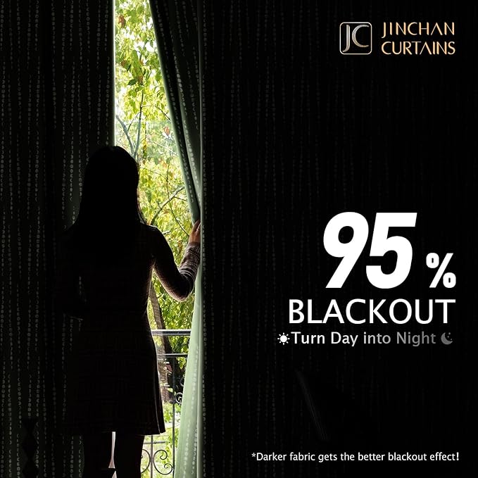 jinchan 95% Blackout Boho Curtains 90 Inches Long Sage Green Moon Phases Printed Drapes Rod Pocket Back Tab Thermal Insulated Curtains for Bedroom Nursery Window Drapes Curtain Set 2 Panels