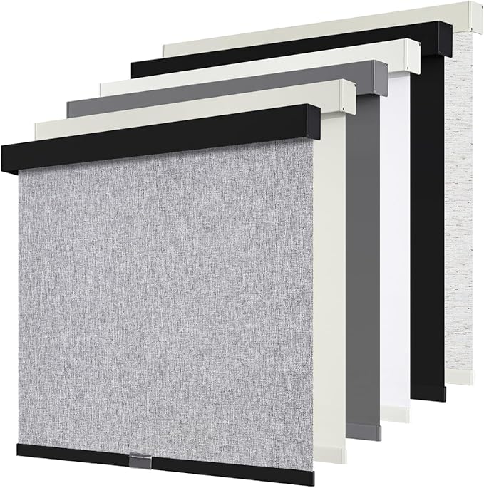 Cordless Blackout Roller Shades Blinds for Windows Free-Stop,Pull Down Room Darkening with Valance,Thermal Insulated Woven Fabric Window Door Blinds for Home,Office,Heather Grey 25" W x 72" H