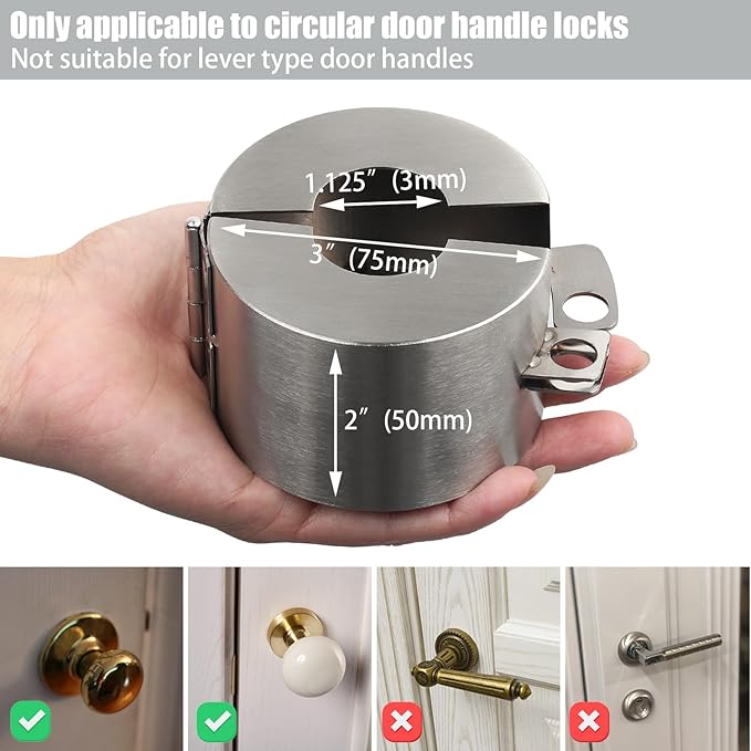 Door Handle Lock, Door Knob Lock Cover, Stainless Steel Construction – Designed to Cover and Lock The Door Handle, Preventing Rotation and Access to The Keyhole