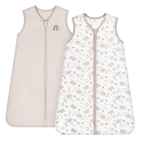 TILLYOU 2 Pack Baby Sleep Sack 18-24 Months 100% Cotton Wearable Blanket 0.5 TOG Sleeveless Summer Sleep Sacks with 2-Way Zipper, Happy Forrest & Nude