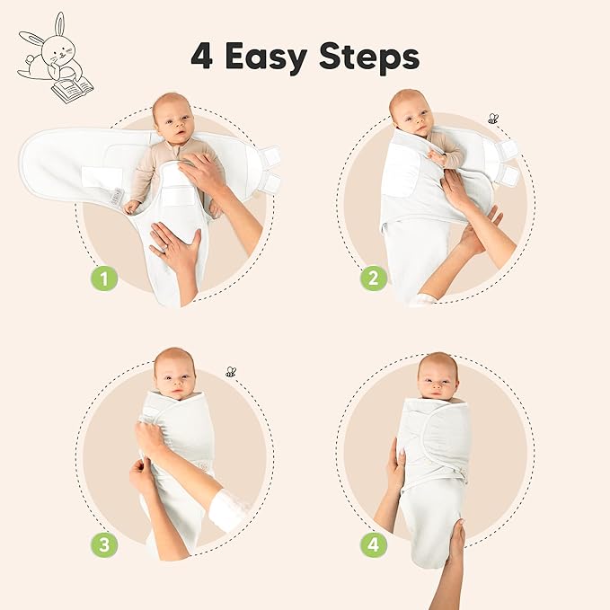 3-Pack Organic Swaddles for Newborns, Baby Sleep Sacks 0-3 Months - Baby Swaddle Wrap, Newborn Wearable Blanket, Infant Sleep Sack for Girls, Boys, Soft & Snug, Large Hook & Loop Closure (Soft White)
