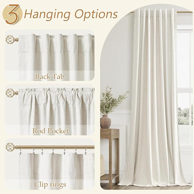 Guken Cream 100% Blackout Curtains 40 Inch Wide by 72 Inch for Living Room Bedroom Back Tab Thermal Insulated Black Out Linen Drapes Room Darkening Window Curtains