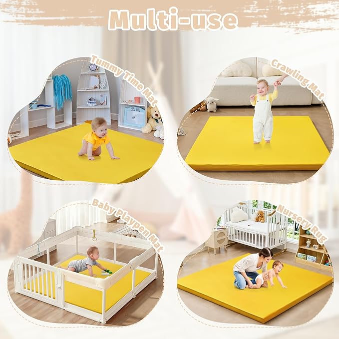 Waterproof Baby Play Mat for Floor 1.3"Thick Memory Foam 47*47 Cushion Playpen Playmat Tummy Time Crawling Mat Nursery Rug Pad Mattress Create Soft & Safe Area for Infants,Toddler,Kid,Yellow