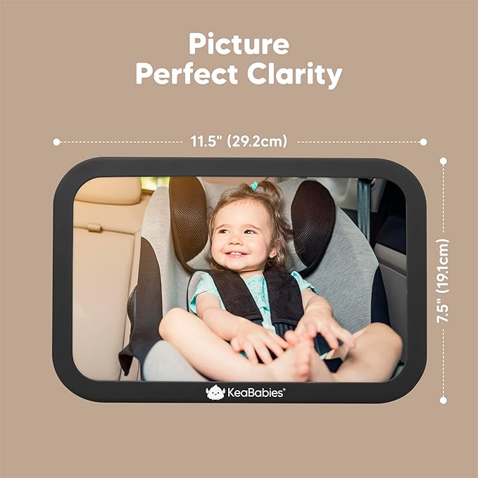 KeaBabies Baby Car Seat Mirror - Wide Shatterproof Backseat Infant Car Mirror for Baby Rear Facing, Crystal Clear View, Travel Accessories, Easy Install & Adjust for Removable Headrest (Matte Black)