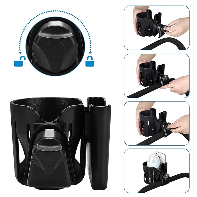 Accmor Universal Cup Holder, Stroller Cup Holder with Phone Holder, 360° Rotatable Large Caliber Designed Bottle Holder for Stroller, Bike, Wheelchair, Walker, Scooter