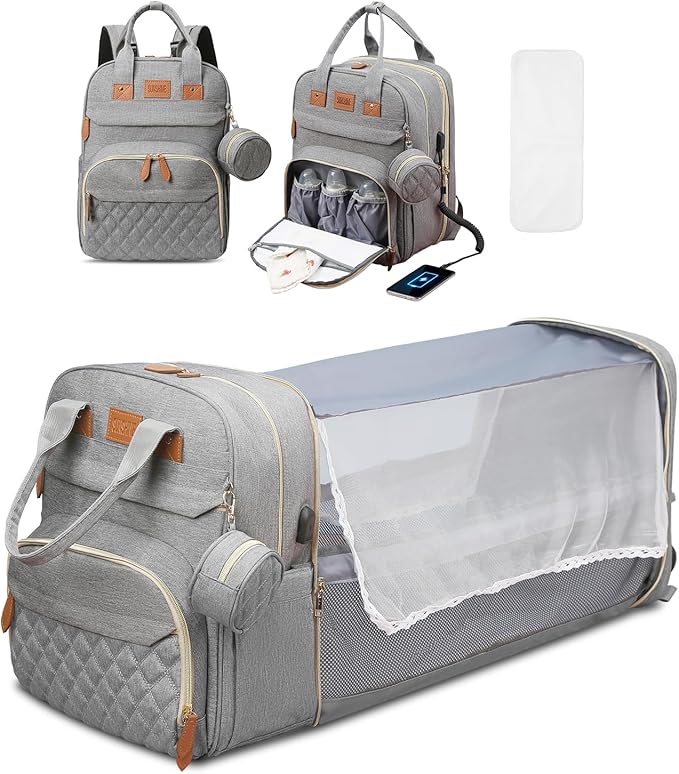 Diaper Bag Backpack, Large Diaper Bag with Changing Station, Baby Bag, New Mom Gifts, Lightweight Waterproof Unisex Diaper Bag with Insulated Pockets and USB Charging Port, Grey